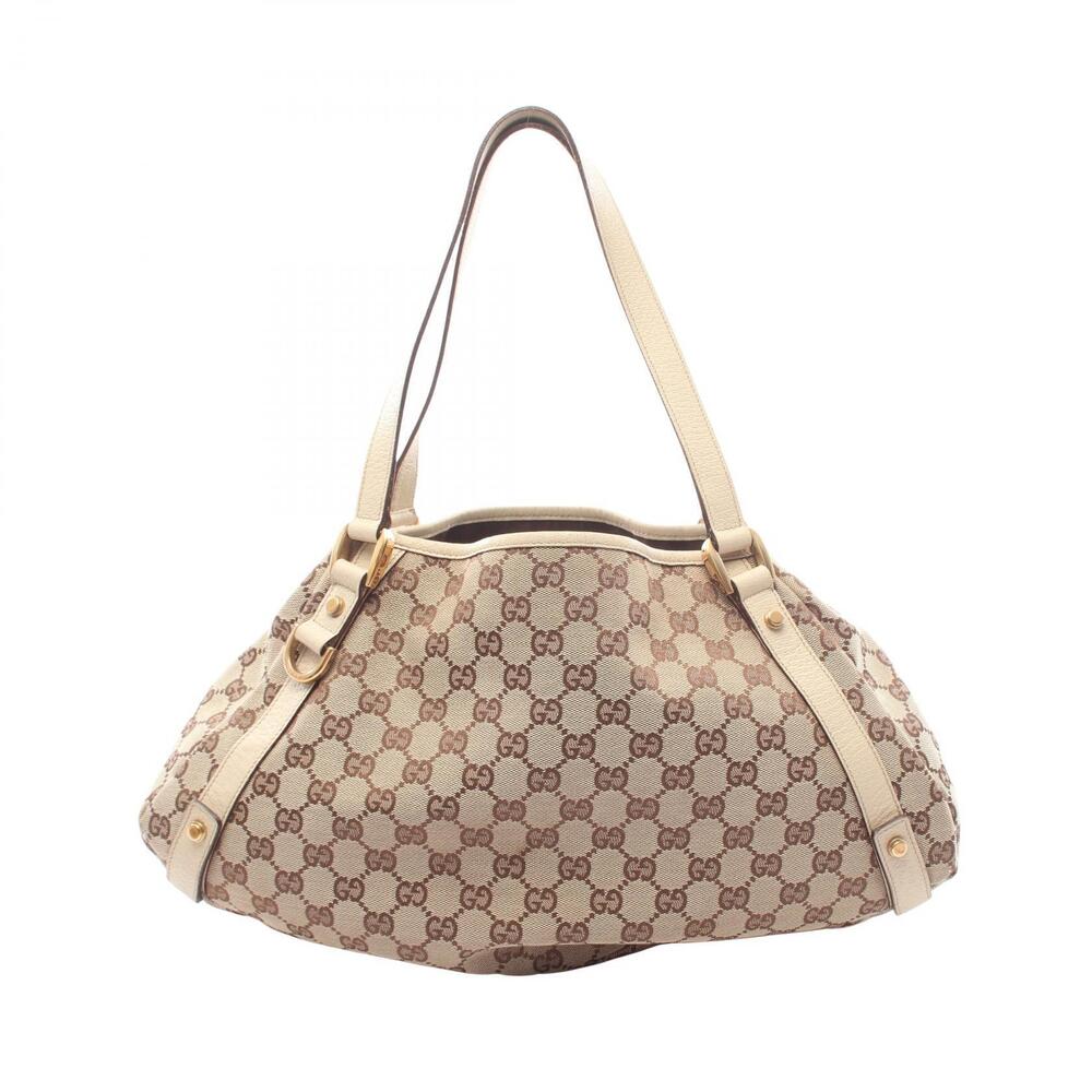 Gucci Abbey GG Canvas Leather Shoulder Bag Beige Brown